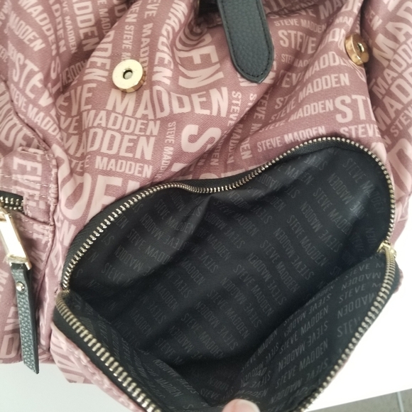 Steve Madden Branded Satin Drawstring Backpack Blush Pink - Picture 12 of 14